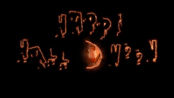 Happy Halloween Word achtervolgd pompoen achtergrond. Zwarte achtergrond — Stockvideo