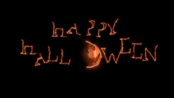 Feliz texto de saudação de Halloween com partículas e faíscas isoladas no fundo preto — Vídeo de Stock