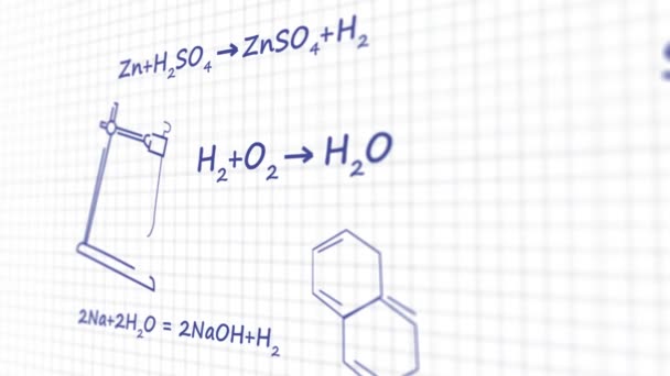 Химическая формула написана на доске на белом фоне графической анимации — стоковое видео
