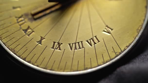 Solar vintage clock rotate. Black background. Close up — Stock Video