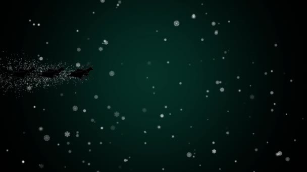 Силуэт Санта с ремнем безопасности летит с фейерверком с новым годом анимации — стоковое видео