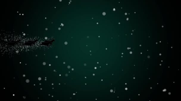 Silhouette Père Noël avec un harnais volant avec feux d'artifice heureuse nouvelle animation de l'année 