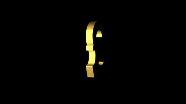 Gold-Pfund-Währungssymbol dreht sich auf schwarzem Hintergrund — Stockvideo