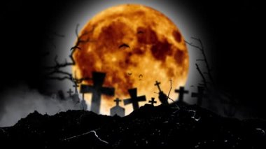 Ay mezarlıkta parlıyor bulunduğu aşar ve yarasalar sinek. Siyah dumanlı arka plan