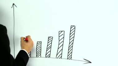 Analitik ve istatistiksel veri çalışmaları hakkında bir işaretleyici bir tahtaya çizer.