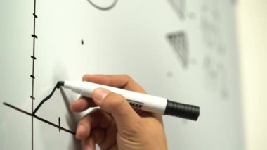 Bir beyaz tahta üzerinde bir işadamı tarafından çizilmiş grafik