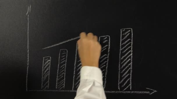 Female hand drawing a graph on a blackboard — Stock Video