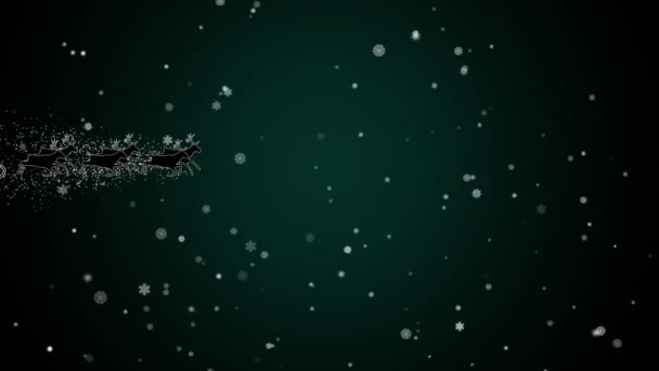 圣诞老人在绿色雪花背景愉快的新年动画与烟花飞行 — 图库视频影像