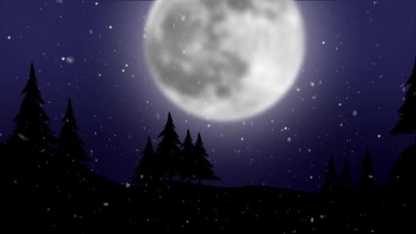 Snö på bakgrund av en stor fullmåne grafisk animation — Stockvideo