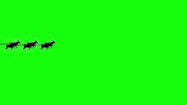Silueta de Navidad Santa Claus volando en renos. Pantalla verde — Vídeos de Stock