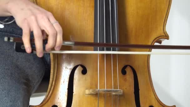 Ragazza è un musicista sedersi e suonare il violoncello. Da vicino. — Video Stock