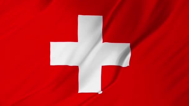 Schweiz Flagga Vajande Vinden Schweiziska Flaggan Flaxar Vinden Fylla Hela — Stockvideo