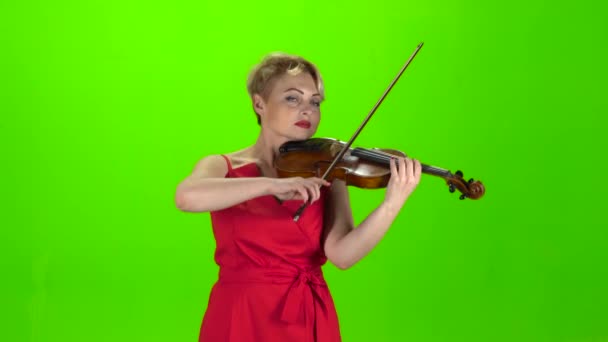 여자는 바이올린을 재생합니다. 녹색 화면 — 비디오