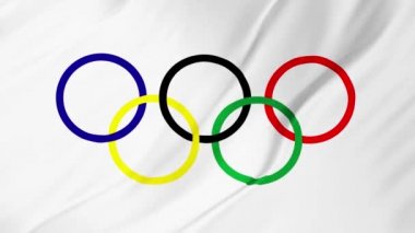 Tokyo, Japonya, Mart 2018: Olimpiyat Oyunları olimpik halka bayrak rüzgar 2 in 1 içinde sallayarak