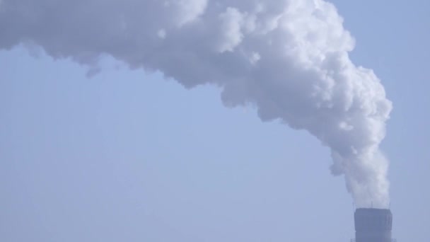 Столб дыма с приятным дымом над синим небом 004 — стоковое видео