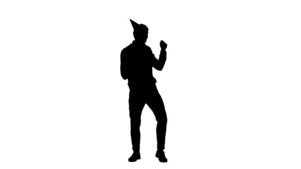 Man in cap dances at a party . White background. Silhouette — Stock Video