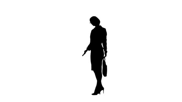 Businesswoman gives cash from the work. White background. Silhouette — Stock Video