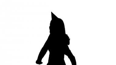 Kız kap dansları bir partide. Beyaz arka plan. Siluet