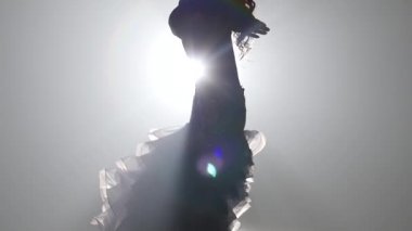 Egzotik elbise dans egzotik dans oryantal dansçı Arabian. Duman geçmişi. Yavaş hareket