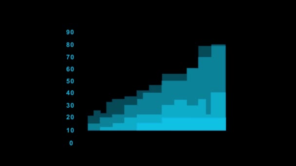 シンプルな青い積み上げ面グラフ。黒の背景 — ストック動画