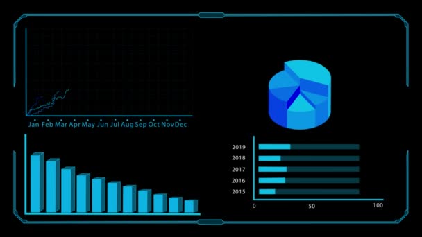 Fütüristik teknolojik arabirimi. Siyah arka plan — Stok video