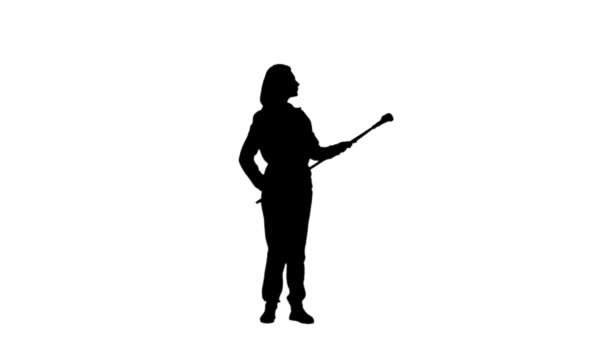 Woman mop washes the wall. Silhouette White background — Stock Video