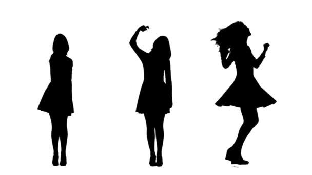 Woman dancing incendiary dance. White background. Silhouette — Stock Video