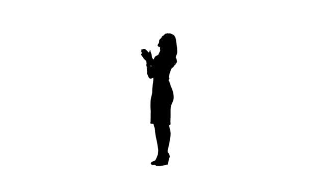 Una donna negli applausi teatrali. Sfondo bianco. Silhouette — Video Stock