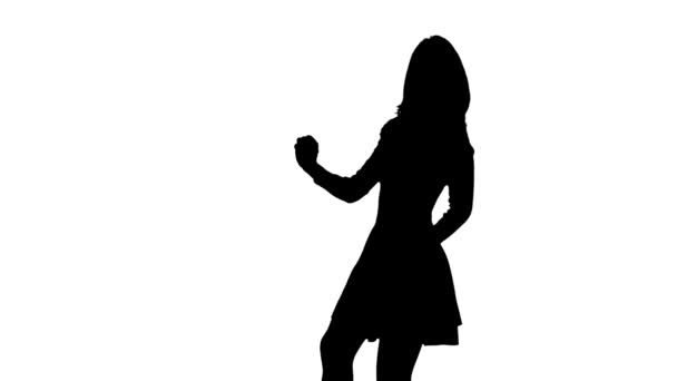 Silhouette of a woman dancing a white background — Stock Video