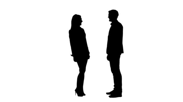 People giving high five in office . White background. Side view. Silhouette