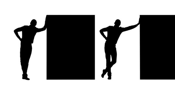 Man leunde zijn hand tegen de muur. Witte achtergrond. Silhouet — Stockvideo
