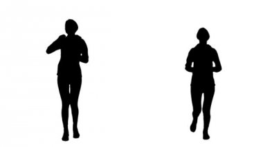 Siluet sportif kadın koşma. Beyaz arka plan. Yavaş hareket