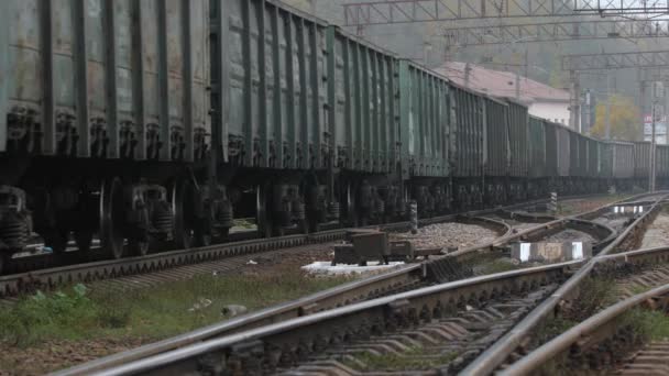 Freight train cars are traveling — Stock Video