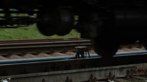 Freight train passes by a camera. — Stock Video