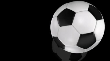 Ayna yüzeyinde haddeleme gerçekçi futbol topu 3d animasyon.