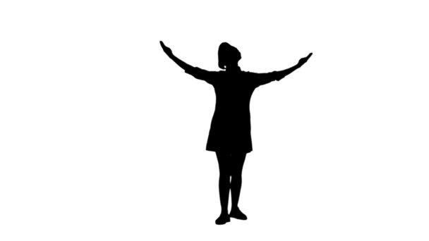 Black silhouette of cook woman raising hands and head up. — Stock Video