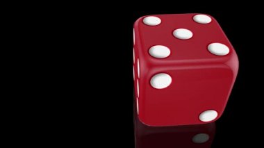 Siyah parlak yansıtıcı arka plan üzerinde kırmızı zar rulo