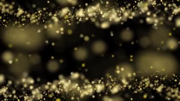 Beautiful golden particles flowing slow on black background seamless — Stock Video