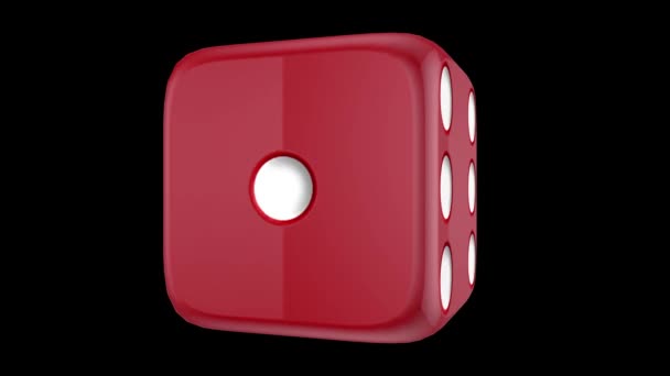 Red plastic dice revolving on black able to loop — Stock Video