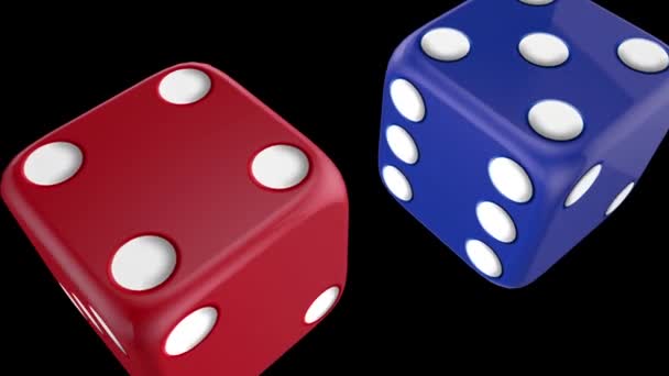 Azul y rojo casino dados alfa canal — Vídeo de stock