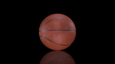 3d animasyon, basketbol topu ayna yüzeyinde yerinde dönen.