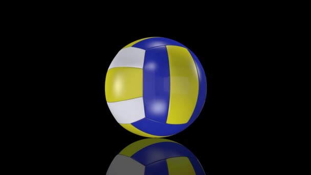 3D animation, volleyball ball rotating in place on mirror surface. — Stock Video
