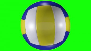 3d animasyon, voleybol topu yeşil ekran arka planda sağa dönüyor.