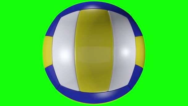 3D-animatie, volleybal draait op groen-scherm Chroma Key achtergrond. — Stockvideo