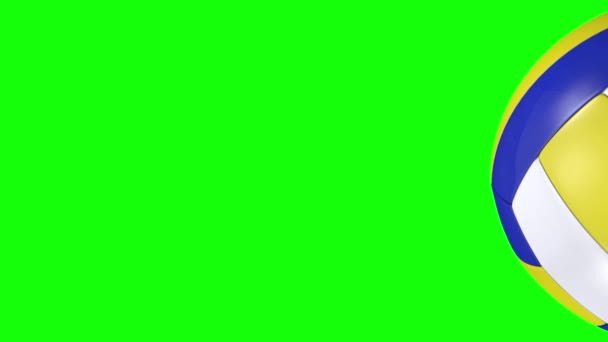 3D animation, volleyball ball rolling across green screen chroma key background. — Stock Video
