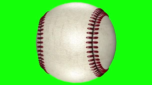 3D animation, baseball ball rotating in middle of transparent background. — Stock Video