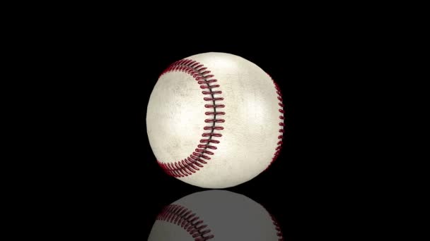 3D-animatie, honkbal bal draaien op zijn plaats in het midden van het scherm. — Stockvideo