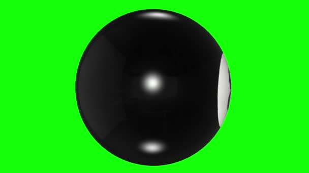 3D animation, billiard ball spinning in middle of transparent background. — Stock Video
