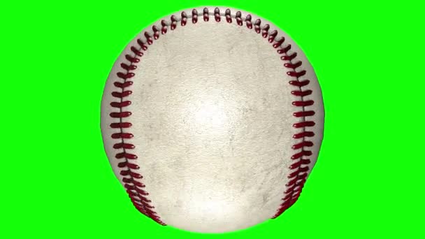 3D κινούμενα σχέδια, μπάλα του μπέιζμπολ που κυλώντας στη μέση διαφανές φόντο. — Αρχείο Βίντεο