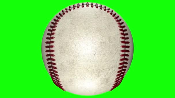 Animation 3D, balle de baseball tournant au milieu d'un fond transparent . — Video